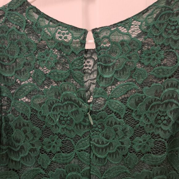 JJ's House Dark Green A-line Scoop Floor-Length Chiffon Lace Bridesmaid Dress - Picture 3 of 6
